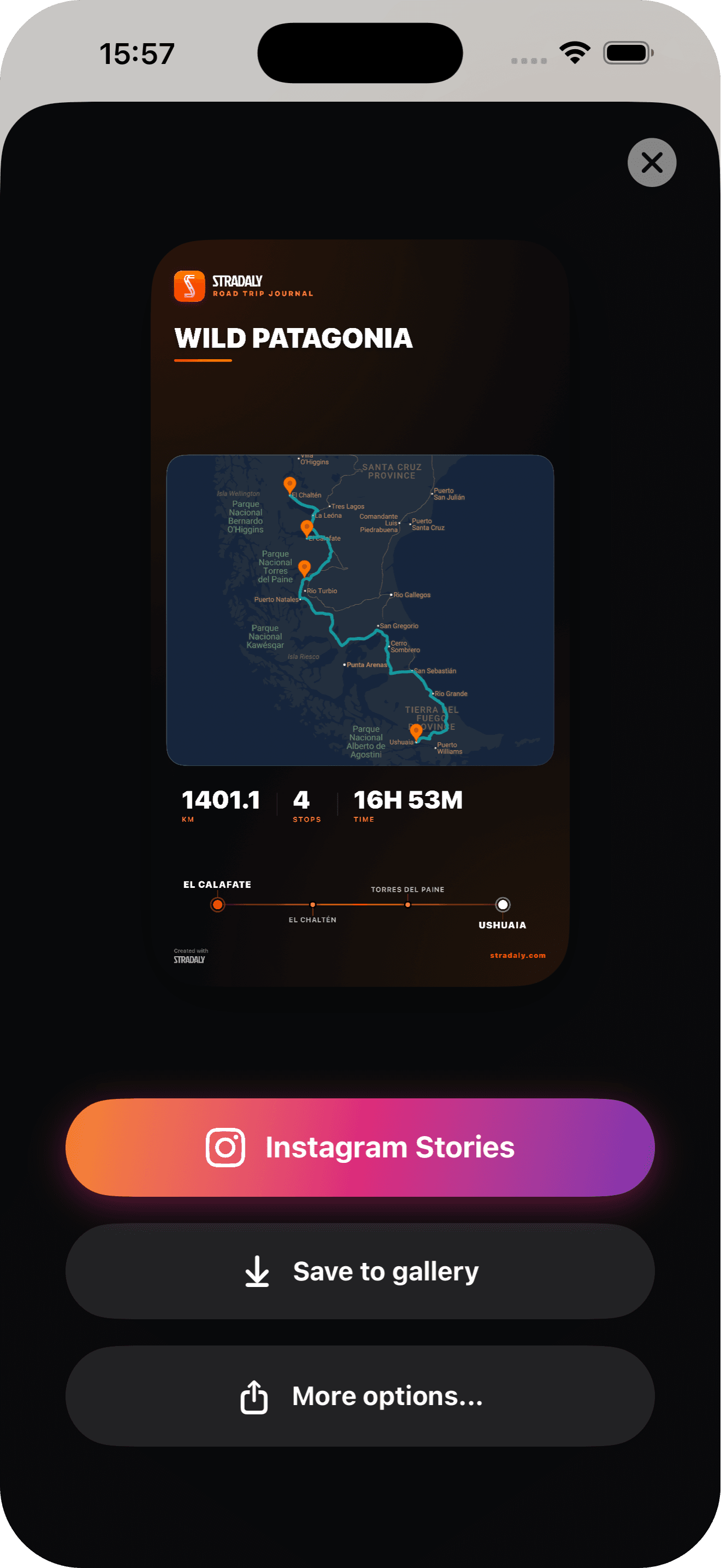 Stradaly App Social Sharing